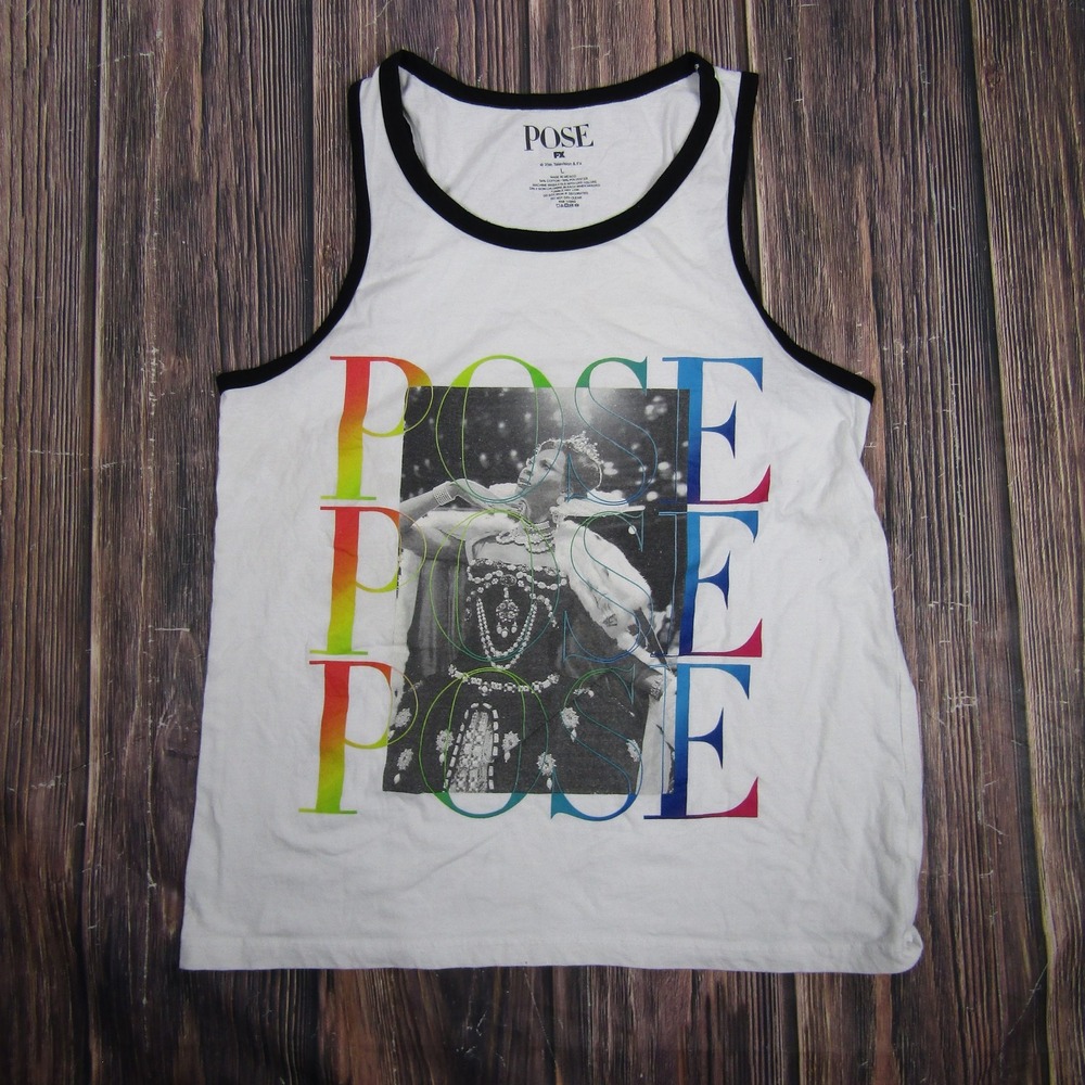 Pose‎ Shirt Mens Large White Black Tank Top FX TV Show Rainbow Pride LGBTQ